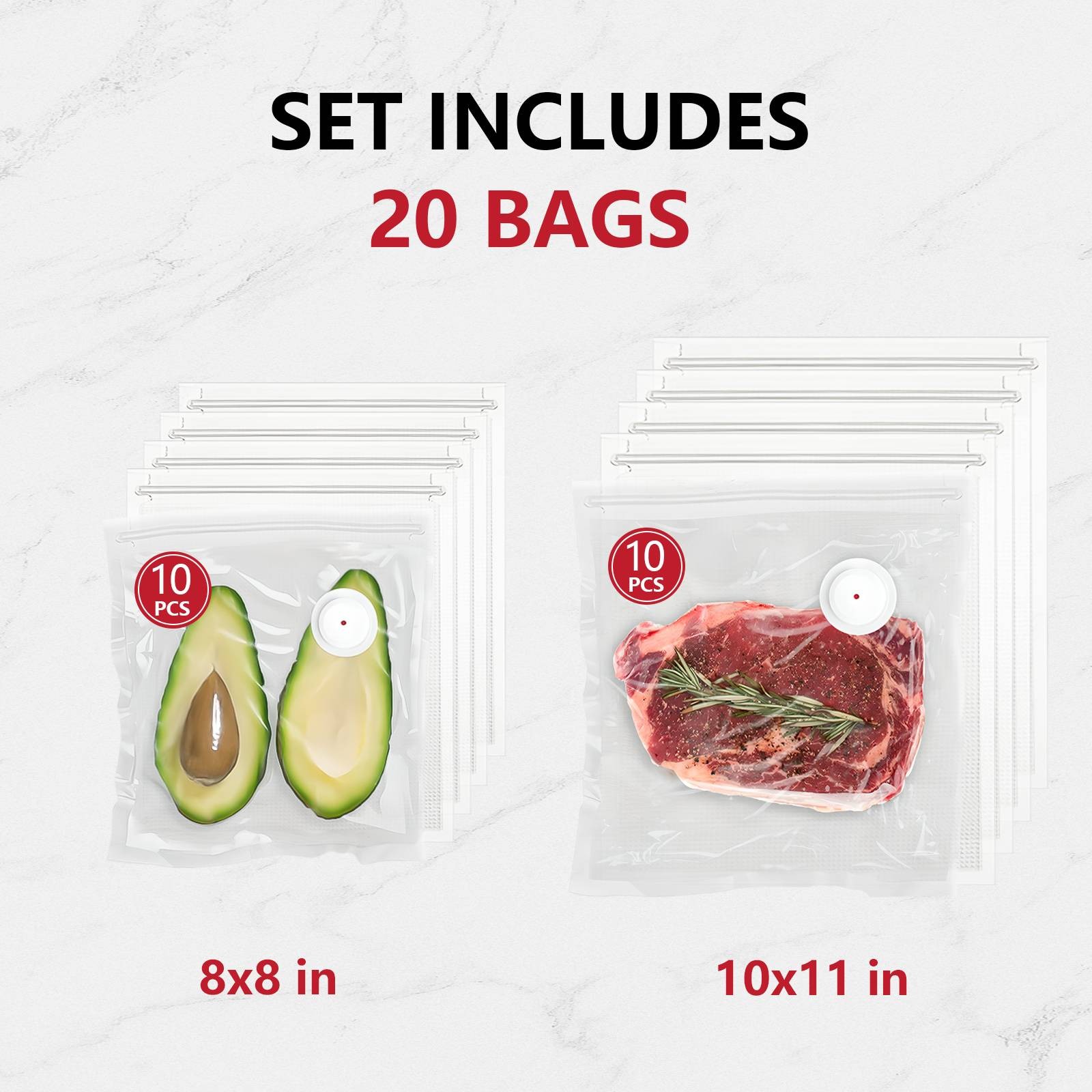 Vixino Vacuum Sealer Bags(20 Small + 20 Medium bags)